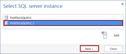Selecting the SQL Server instance with the old version of server side components and clicking Next