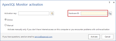 ApexSQL Monitor activation dialog