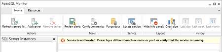 Service is not located message is displayed when the ApexSQL Monitor GUI is started