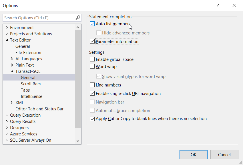 Enable IntelliSense under the Tools -> Options -> Text Editor -> Transact-SQL -> General -> Statement completion section